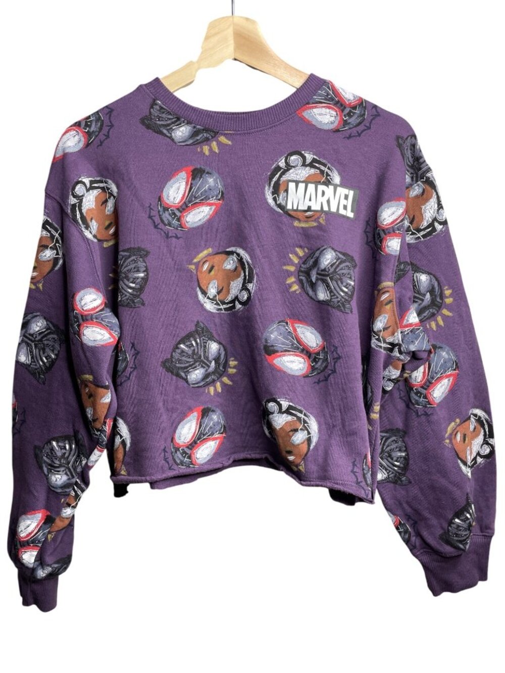 Marvel Purple Crop Sweatshirt Featuring Black Panther Spider-Verse Design Long S